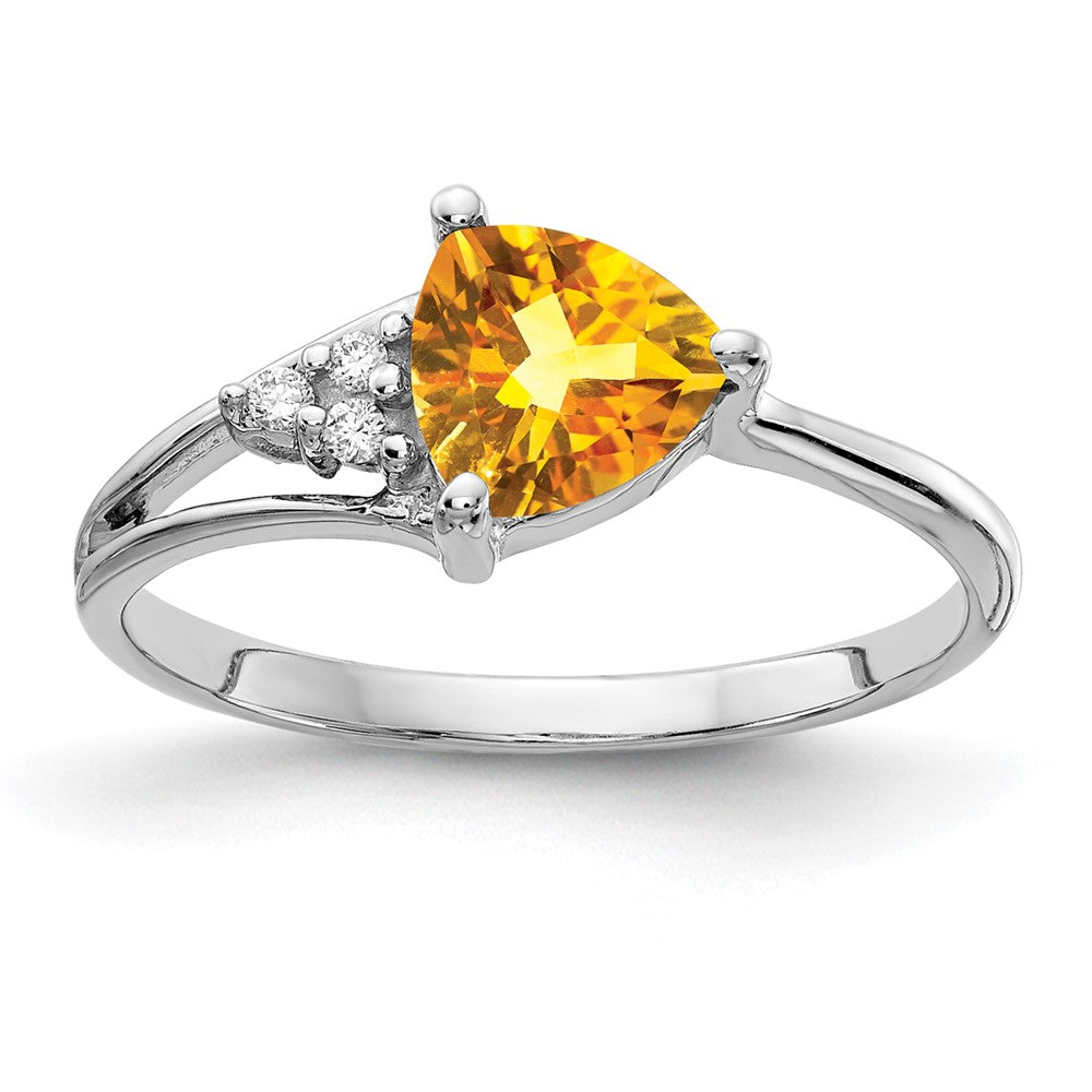 14K Weißgold 6mm Citrin A Diamant Ring