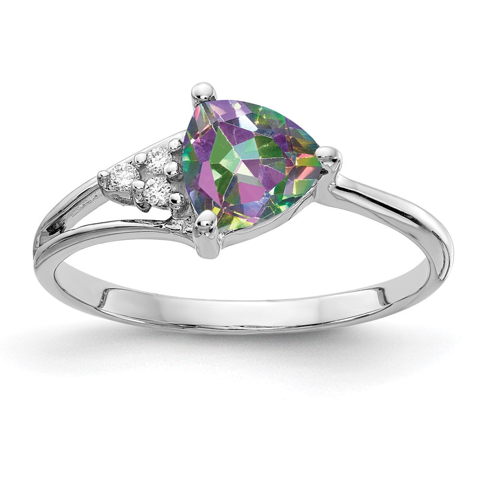 14K Weißgold 6mm Feuer Topas Aaa Diamant Ring