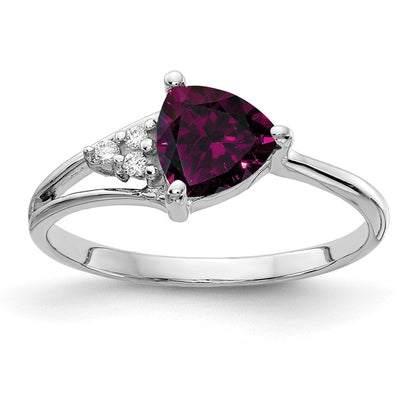 14K Weißgold 6mm Rhodolith Granat A Diamant Ring