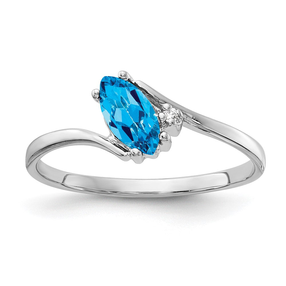 14K Weißgold 7x3.5mm Marquise Blautopas Echt Diamant Ring