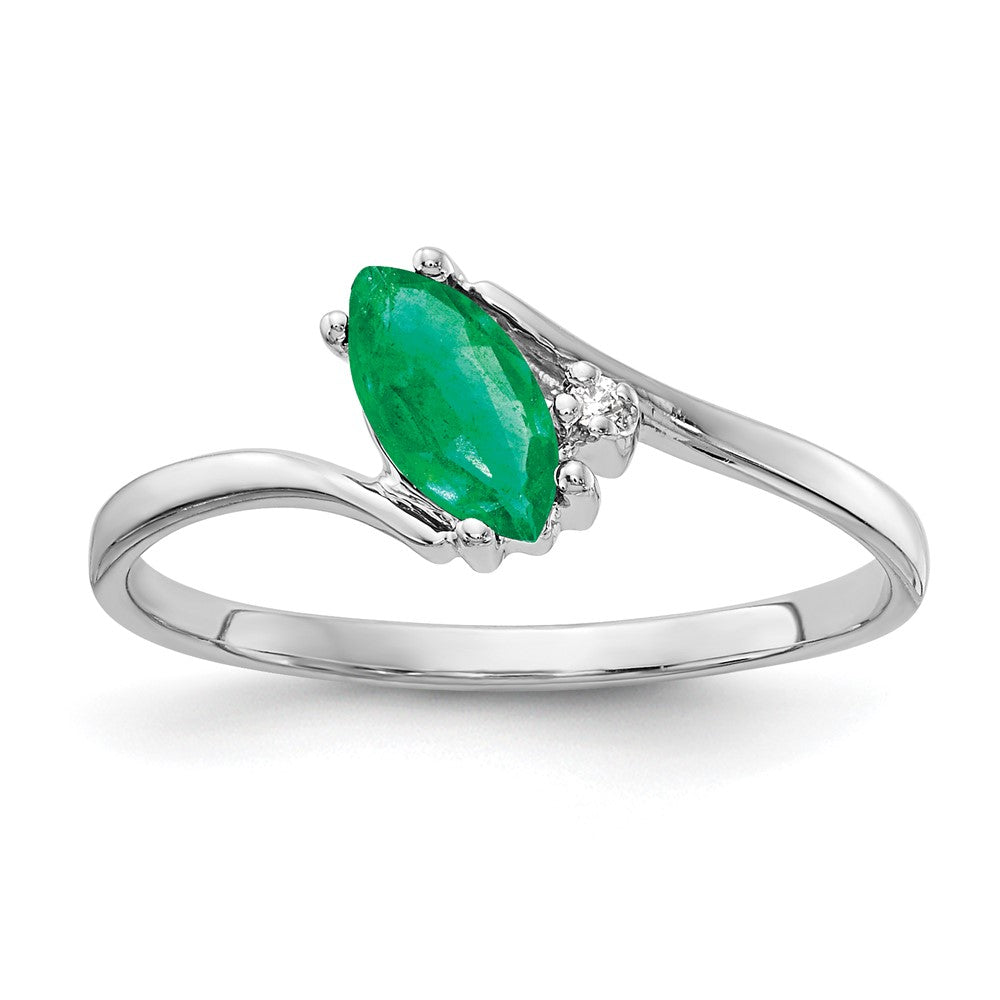 14K Weißgold 7x3.5mm Marquise Smaragd Vs Diamant Ring