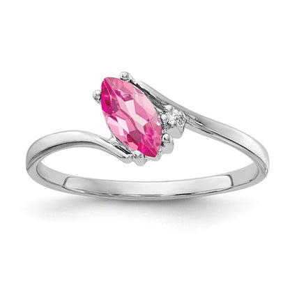 14K Weißgold 7x3.5mm Marquise Rosa Turmalin Aa Diamant Ring