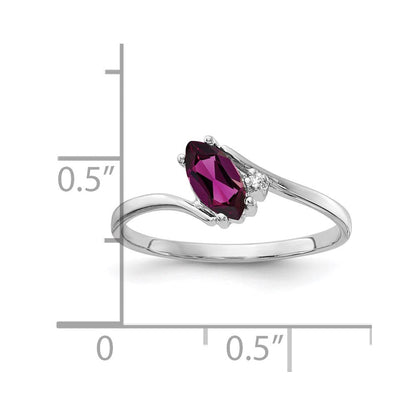 14K Weißgold 7x3.5mm Marquise Rhodolith Granat Vs Diamant Ring