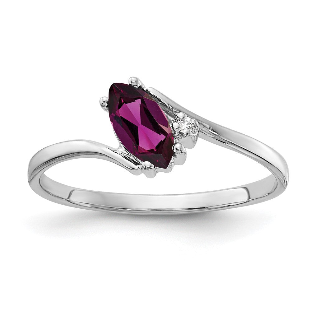 14K Weißgold 7x3.5mm Marquise Rhodolith Granat Aa Diamant Ring
