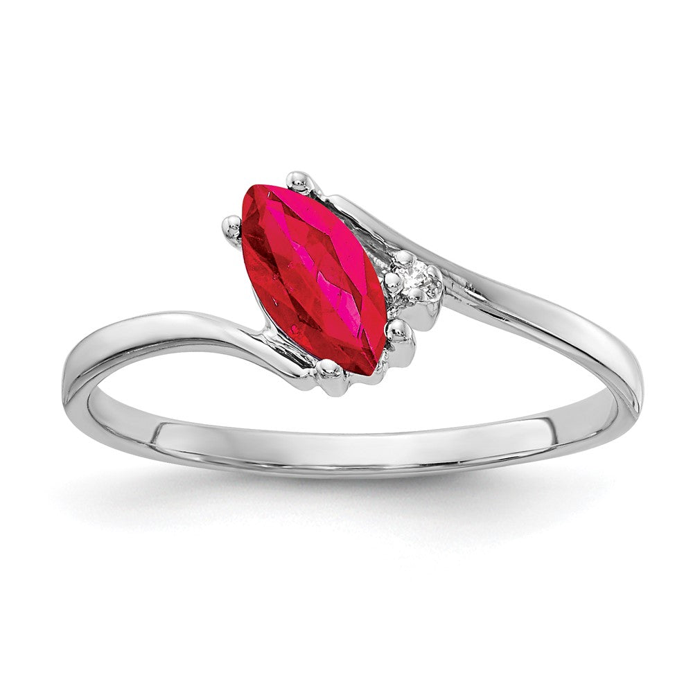 14K Weißgold 7x3.5mm Marquise Rubin A Echt Diamant Ring