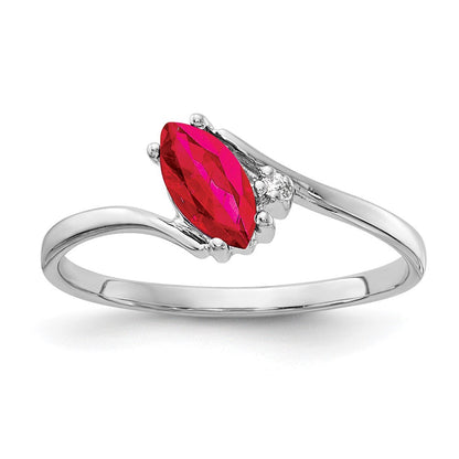 14K Weißgold 7x3.5mm Marquise Rubin A Echt Diamant Ring