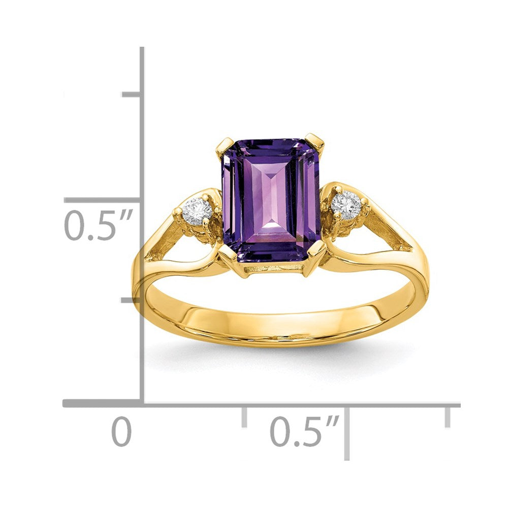 14K Gelbgold 8x6mm Smaragdschliff Amethyst A Echt Diamant Ring