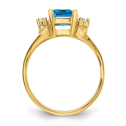 14K Gelbgold 8x6mm Smaragdschliff Blautopas A Echt Diamant Ring