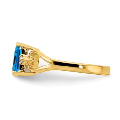 14K Gelbgold 8x6mm Smaragdschliff Blautopas A Echt Diamant Ring