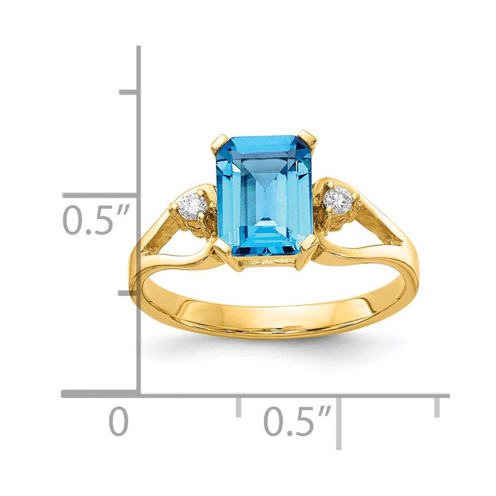 14K Gelbgold 8x6mm Smaragdschliff Blautopas A Echt Diamant Ring