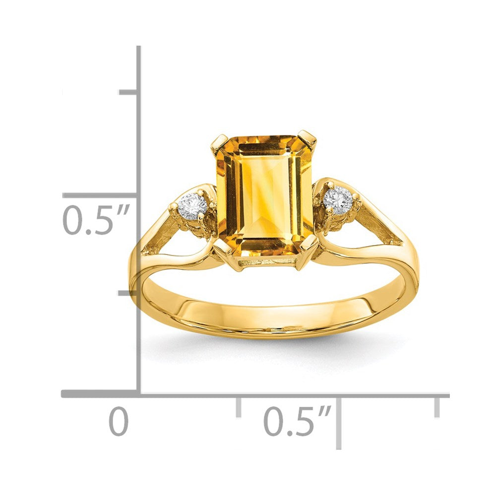 14K Gelbgold 8x6mm Smaragdschliff Citrin Aaa Diamant Ring