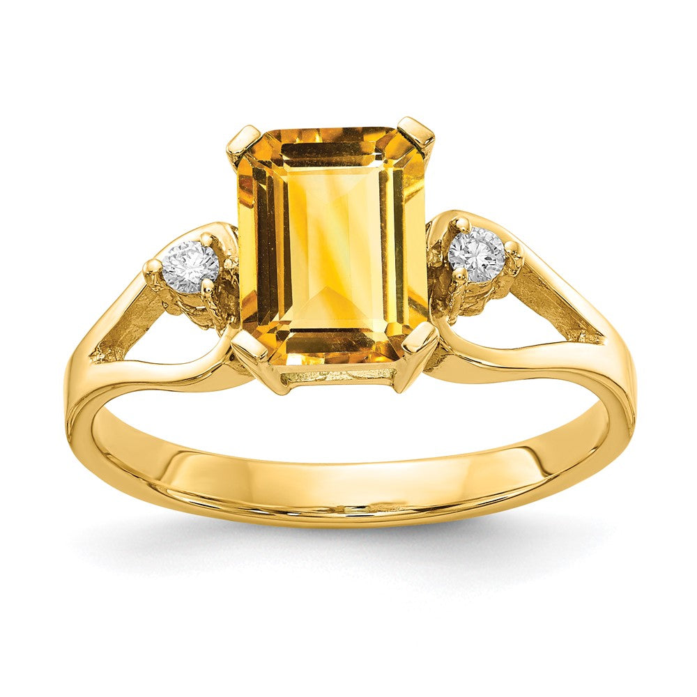14K Gelbgold 8x6mm Smaragdschliff Citrin Vs Diamant Ring