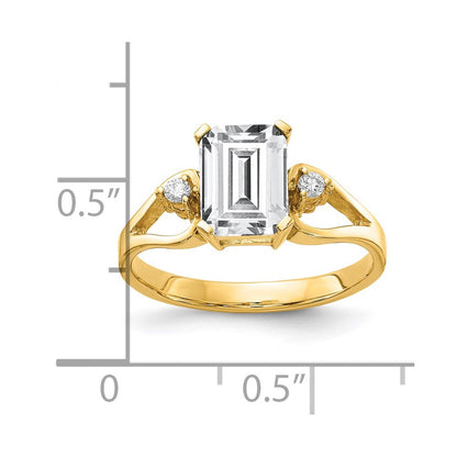 14K Gelbgold 8x6mm Smaragdschliff Zirkonia Vs Diamant Ring