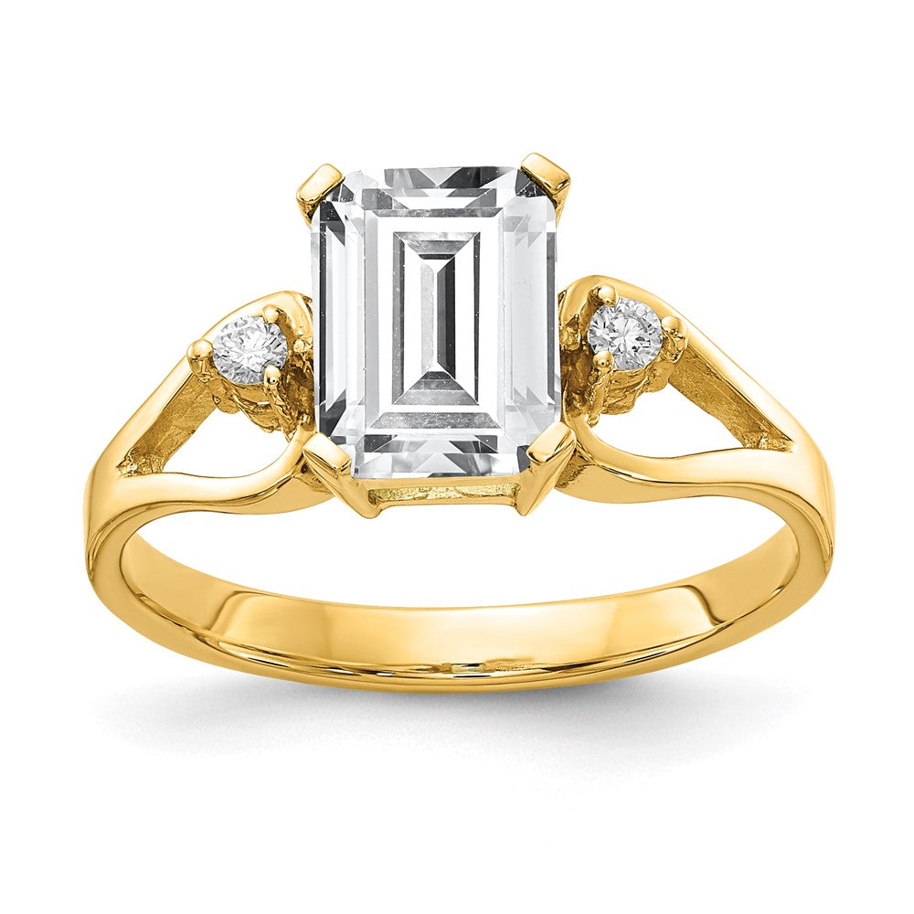 14K Gelbgold 8x6mm Smaragdschliff Zirkonia Vs Diamant Ring