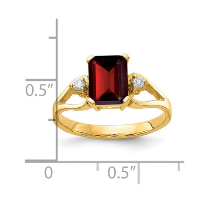 14K Gelbgold 8x6mm Smaragdschliff Granat A Echt Diamant Ring