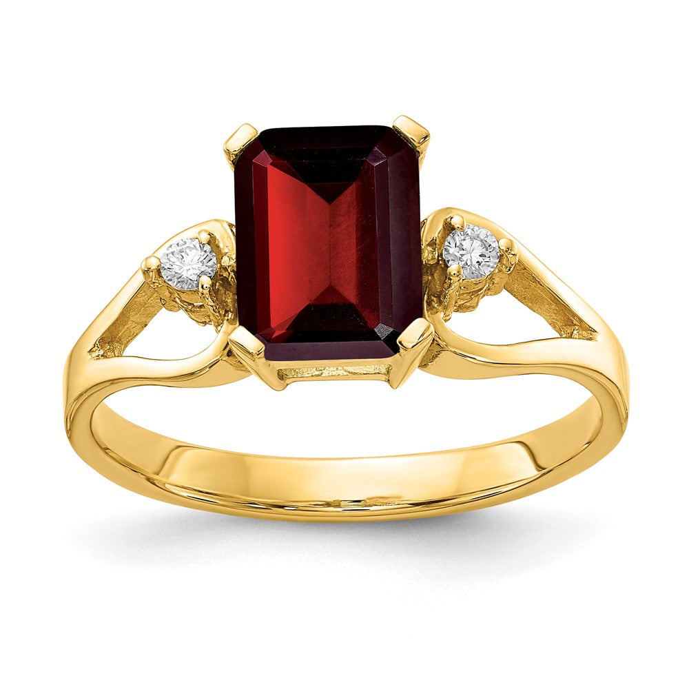 14K Gelbgold 8x6mm Smaragdschliff Granat A Echt Diamant Ring
