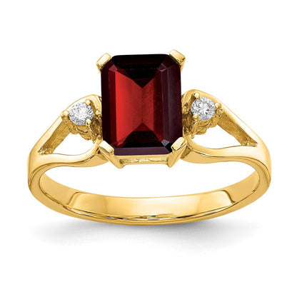 14K Gelbgold 8x6mm Smaragdschliff Granat A Echt Diamant Ring