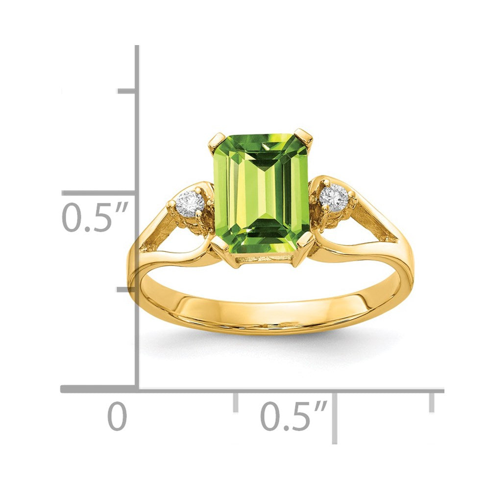 14K Gelbgold 8x6mm Smaragdschliff Peridot A Echt Diamant Ring