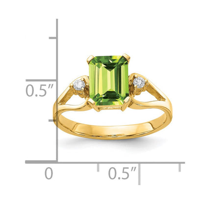 14K Gelbgold 8x6mm Smaragdschliff Peridot A Echt Diamant Ring