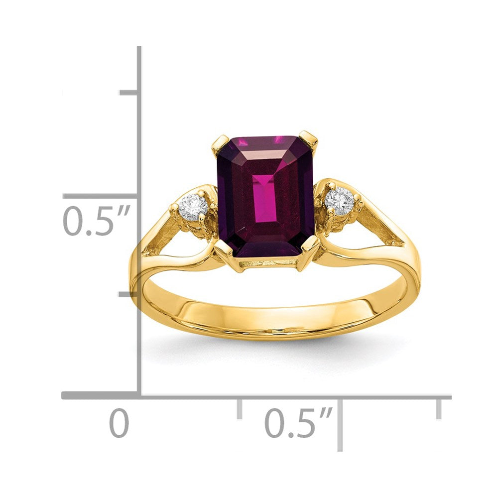 14K Gelbgold 8x6mm Smaragdschliff Rhodolith Granat Aa Diamant Ring