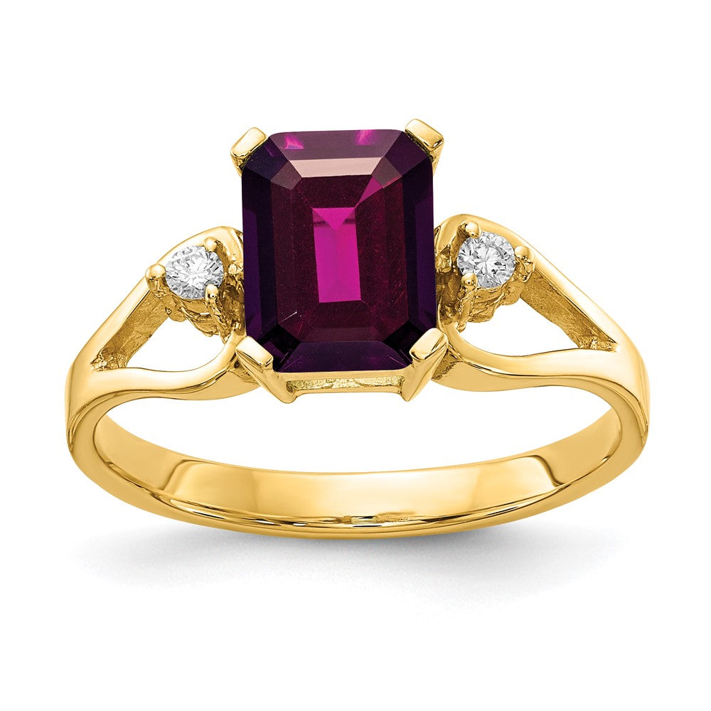14K Gelbgold 8x6mm Smaragdschliff Rhodolith Granat Aa Diamant Ring