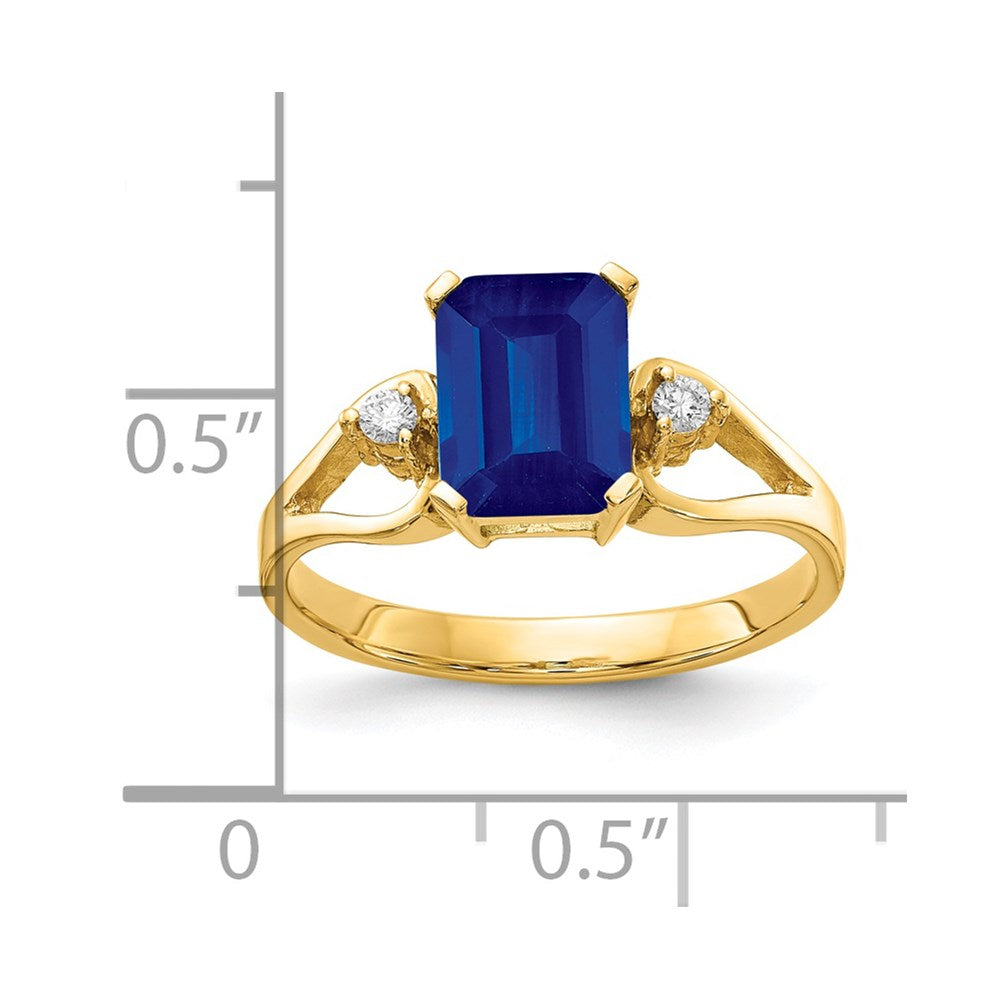 14K Gelbgold 8x6mm Smaragdschliff Saphir Aa Diamant Ring