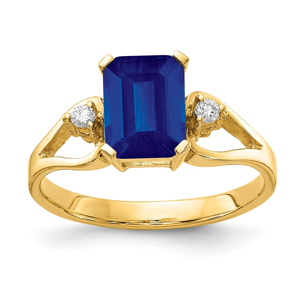 14K Gelbgold 8x6mm Smaragdschliff Saphir Aaa Diamant Ring