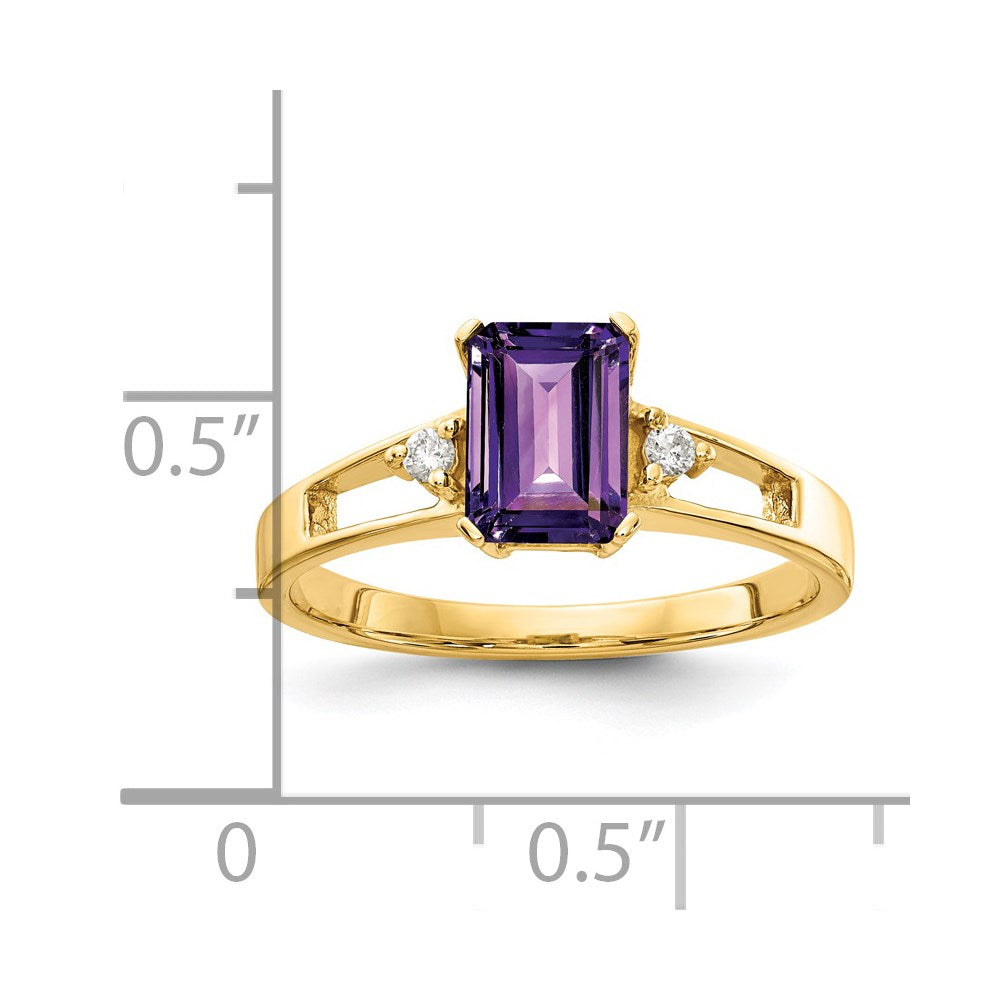 14K Gelbgold 7x5mm Smaragdschliff Amethyst A Echt Diamant Ring