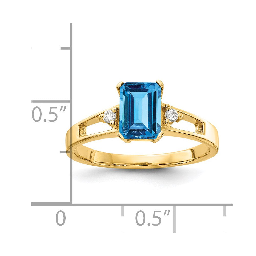14K Gelbgold 7x5mm Smaragdschliff Blautopas A Echt Diamant Ring