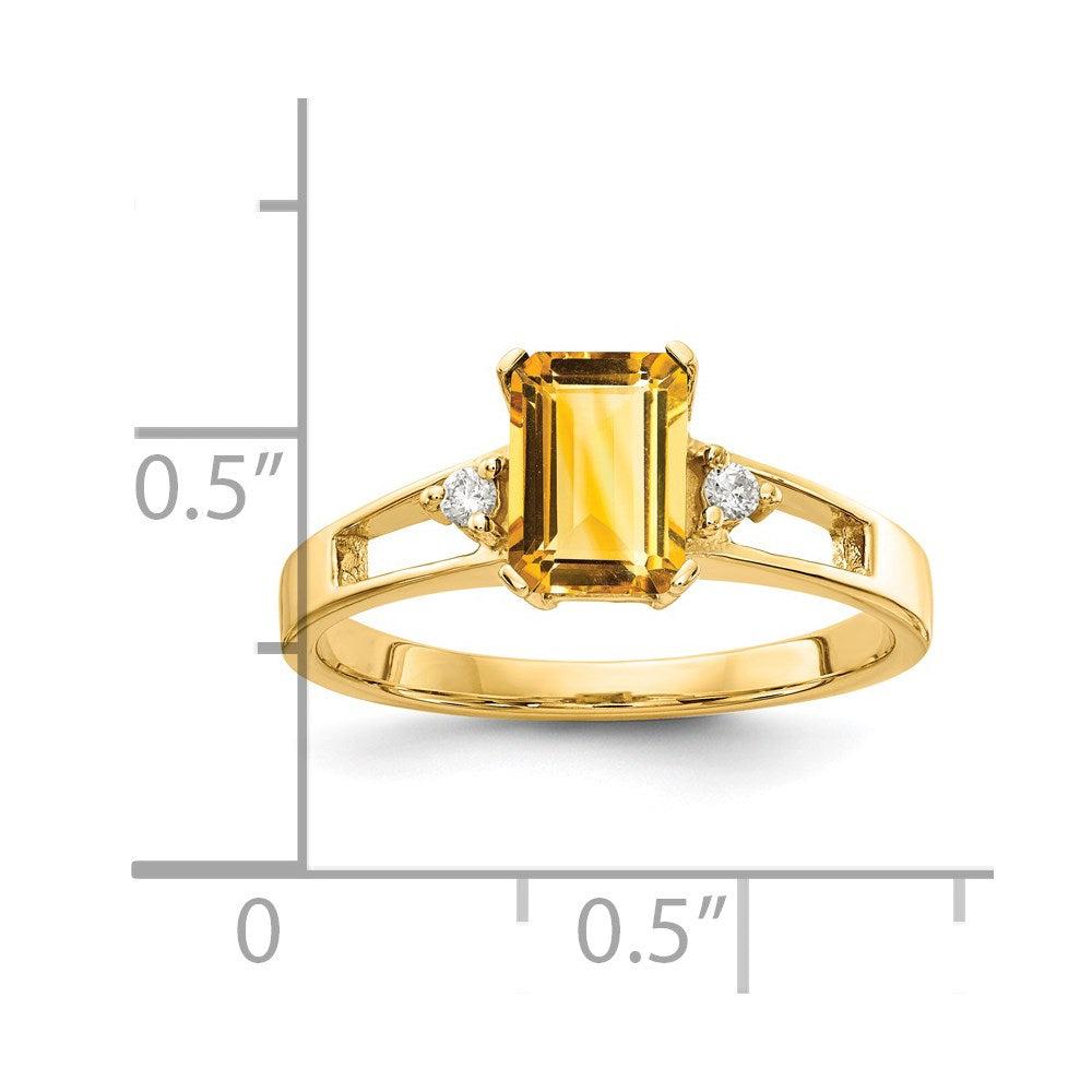 14K Gelbgold 7x5mm Smaragdschliff Citrin A Echt Diamant Ring