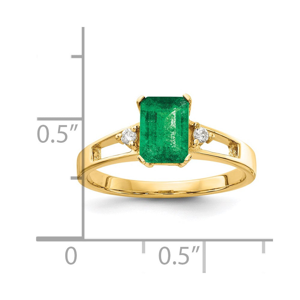 14K Gelbgold 7x5mm Smaragdschliff Smaragd A Echt Diamant Ring