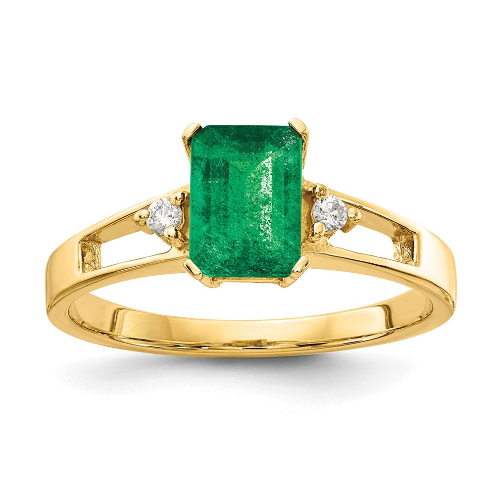 14K Gelbgold 7x5mm Smaragdschliff Smaragd A Echt Diamant Ring