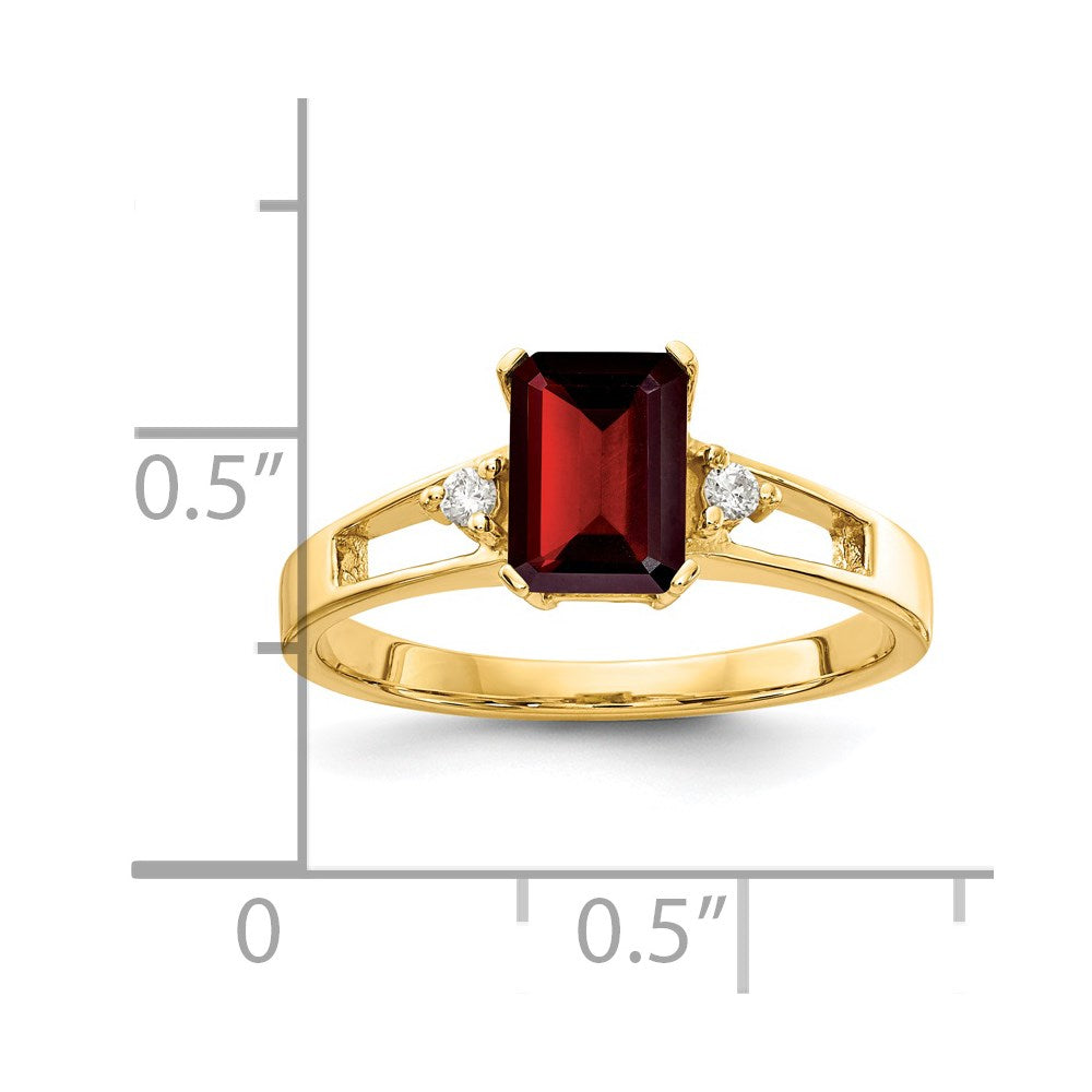 14K Gelbgold 7x5mm Smaragdschliff Granat A Echt Diamant Ring