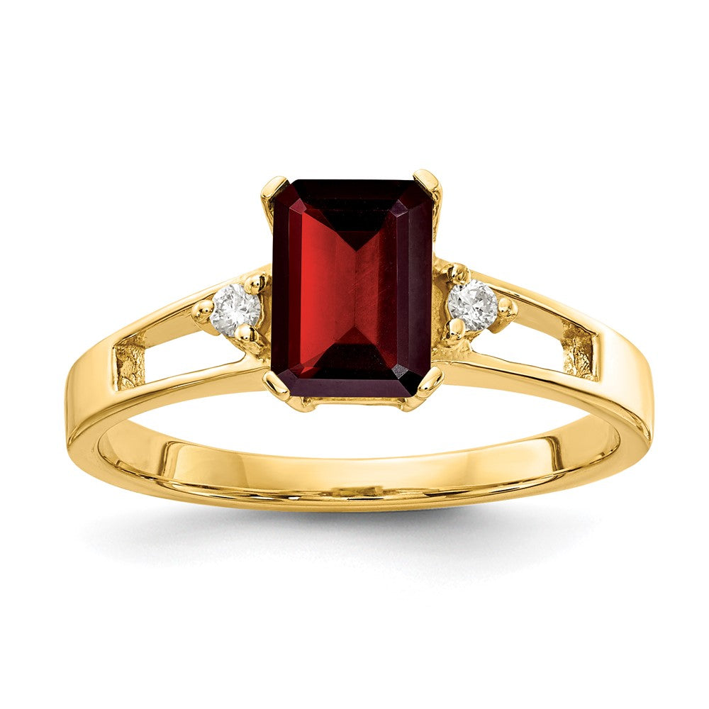 14K Gelbgold 7x5mm Smaragdschliff Granat A Echt Diamant Ring