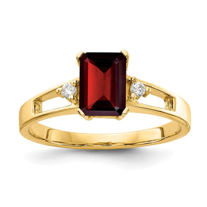 14K Gelbgold 7x5mm Smaragdschliff Granat A Echt Diamant Ring