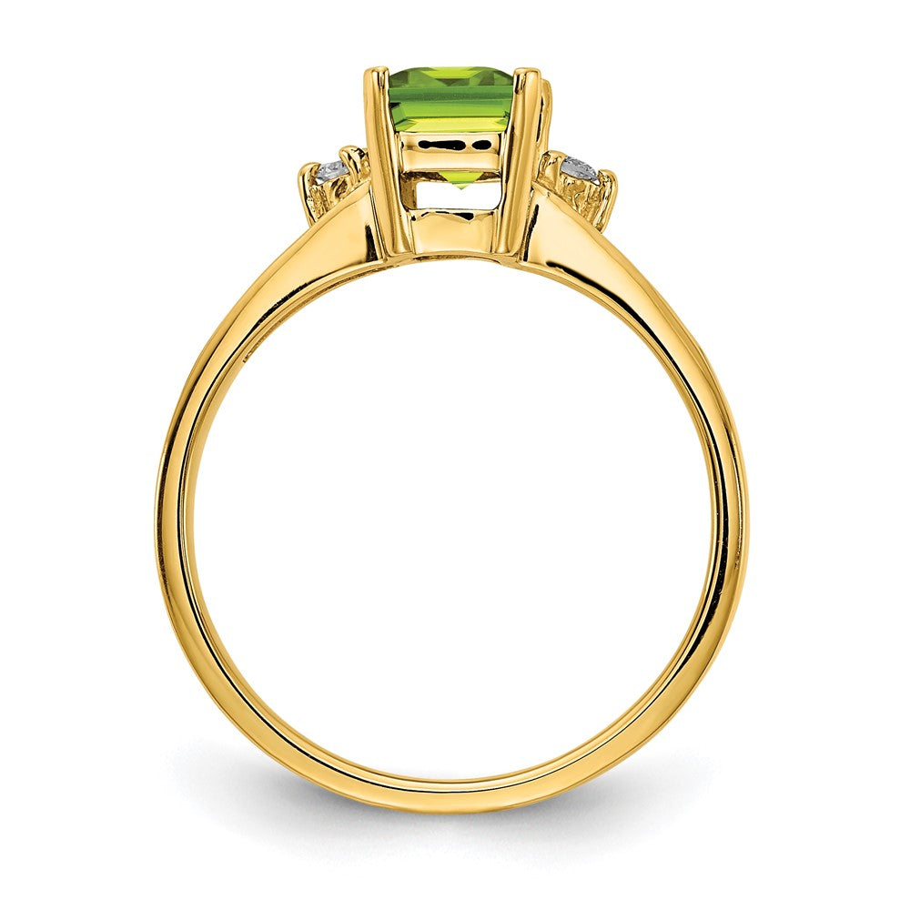 14K Gelbgold 7x5mm Smaragdschliff Peridot A Echt Diamant Ring