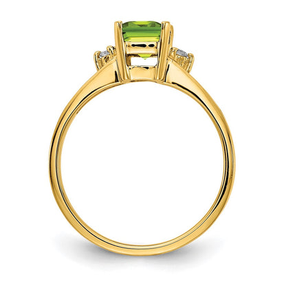 14K Gelbgold 7x5mm Smaragdschliff Peridot A Echt Diamant Ring