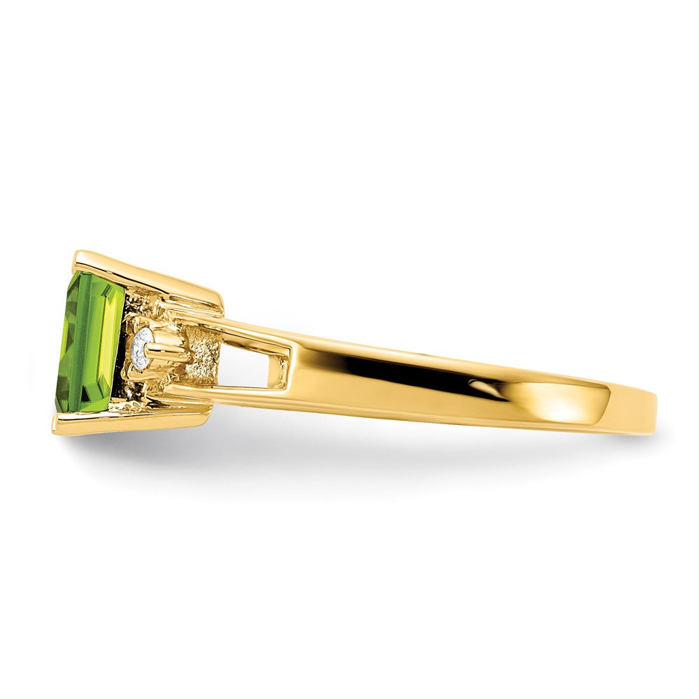 14K Gelbgold 7x5mm Smaragdschliff Peridot A Echt Diamant Ring