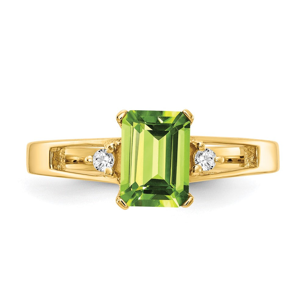 14K Gelbgold 7x5mm Smaragdschliff Peridot A Echt Diamant Ring
