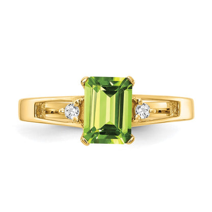 14K Gelbgold 7x5mm Smaragdschliff Peridot A Echt Diamant Ring