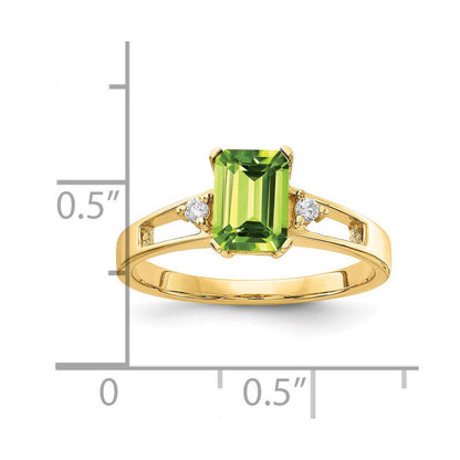 14K Gelbgold 7x5mm Smaragdschliff Peridot A Echt Diamant Ring