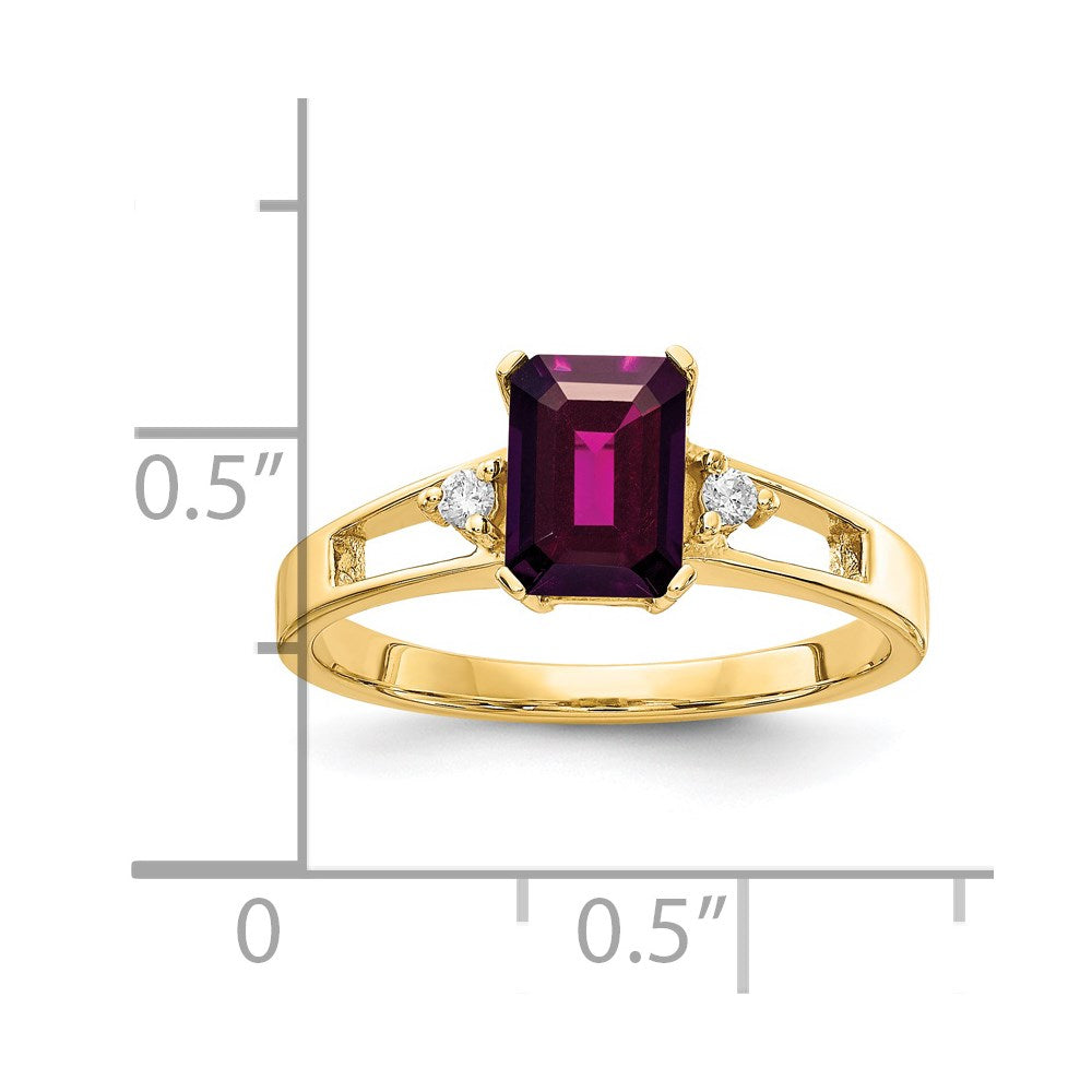 14K Gelbgold 7x5mm Smaragdschliff Rhodolith Granat Aa Diamant Ring