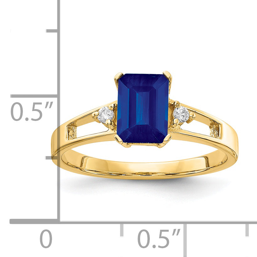 14K Gelbgold 7x5mm Smaragdschliff Saphir Aaa Diamant Ring