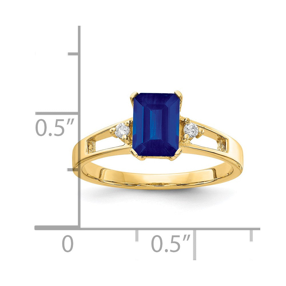 14K Gelbgold 7x5mm Smaragdschliff Saphir A Echt Diamant Ring