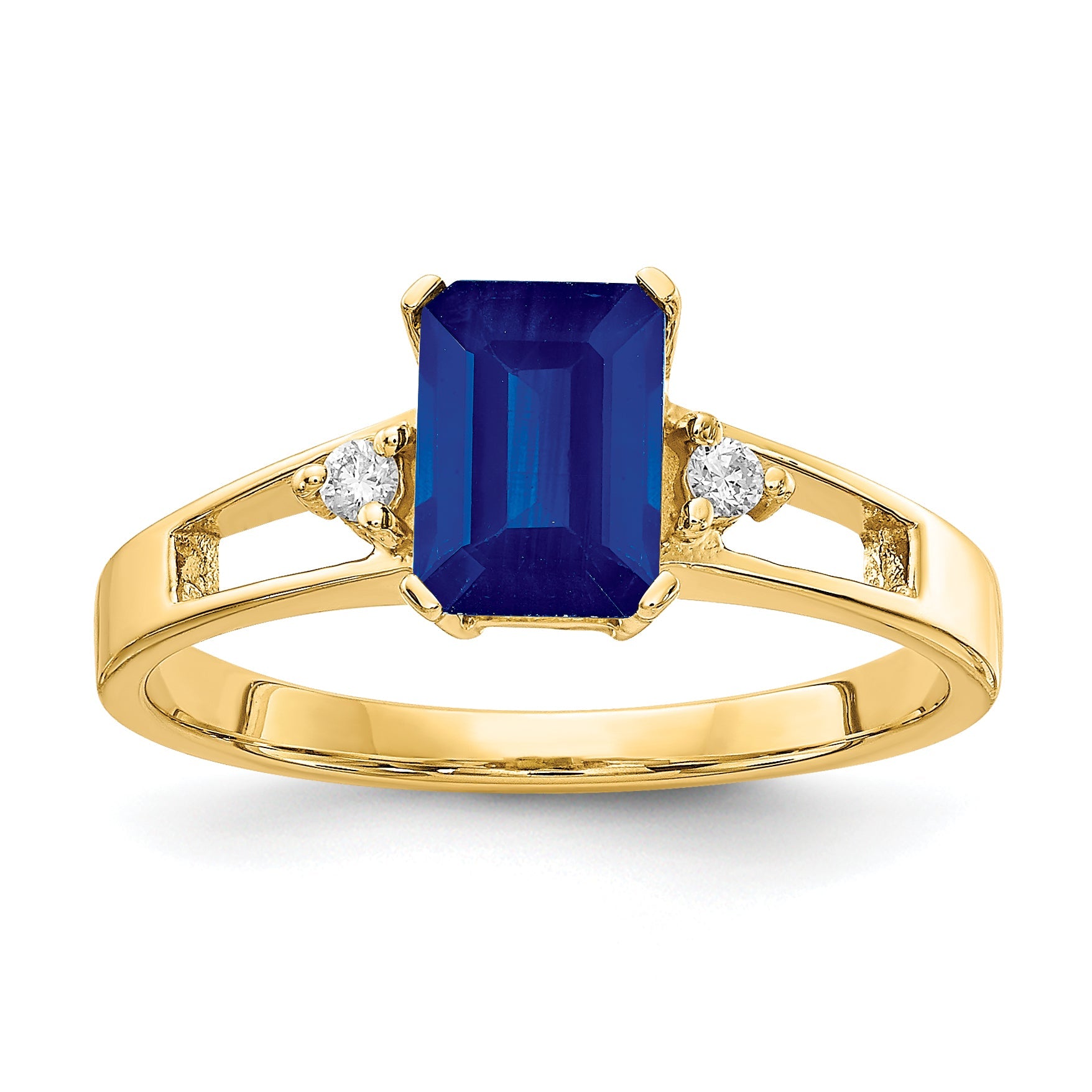 14K Gelbgold 7x5mm Smaragdschliff Saphir Aaa Diamant Ring