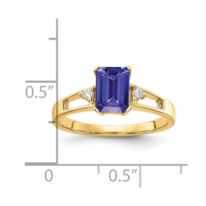14K Gelbgold 7x5mm Smaragdschliff Tansanit Aaa Diamant Ring