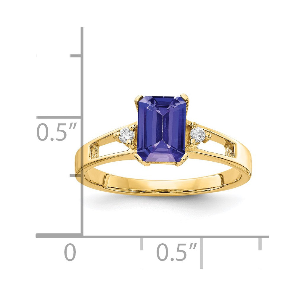 14K Gelbgold 7x5mm Smaragdschliff Tansanit Aa Diamant Ring