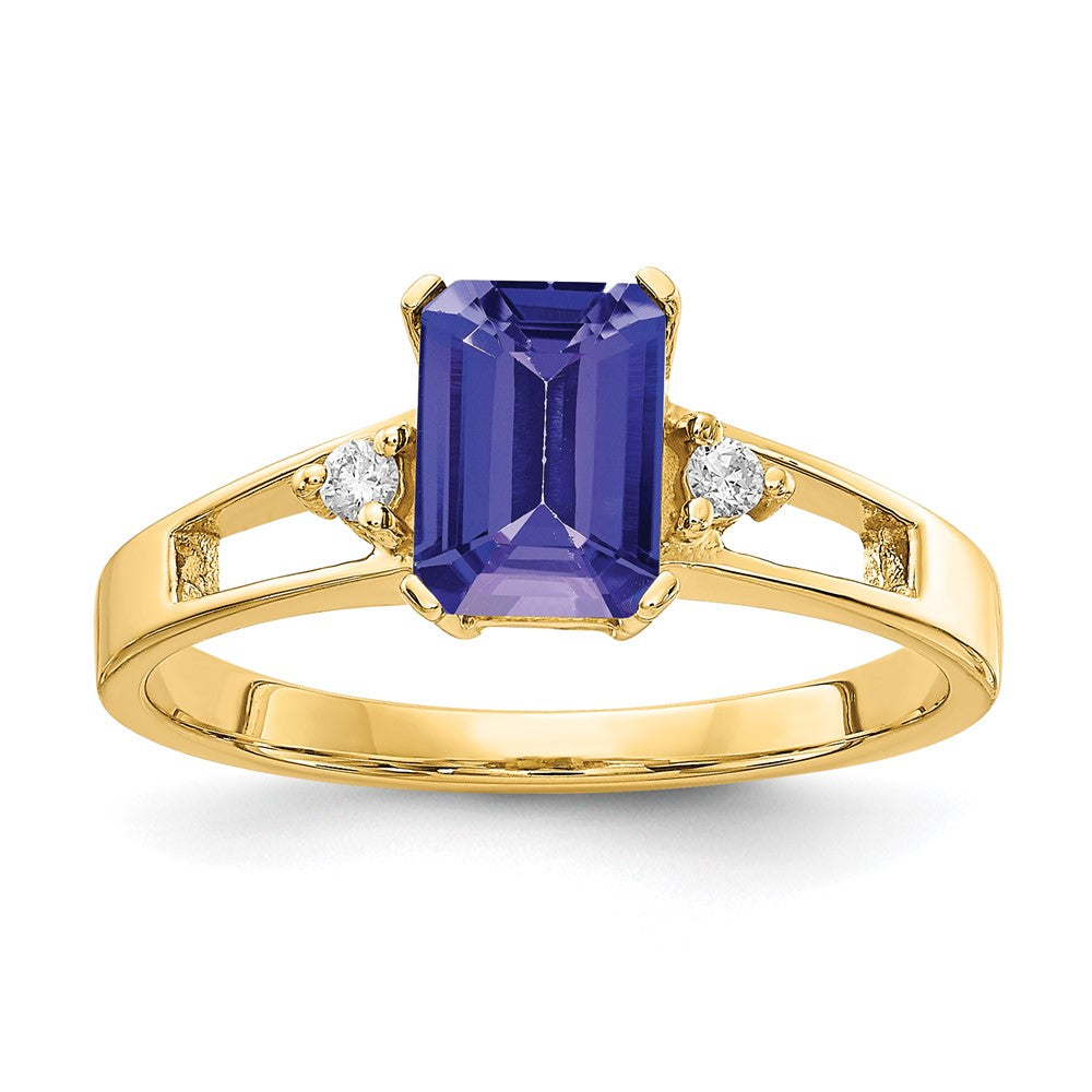 14K Gelbgold 7x5mm Smaragdschliff Tansanit Aaa Diamant Ring