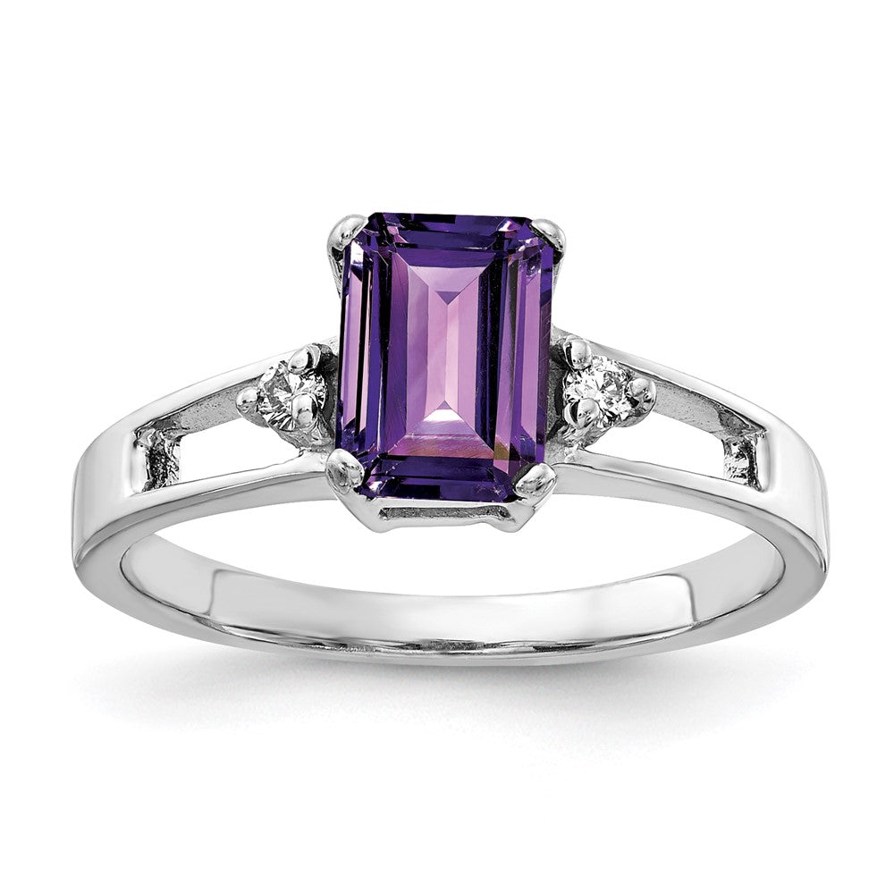 14K Weißgold 7x5mm Smaragdschliff Amethyst A Echt Diamant Ring