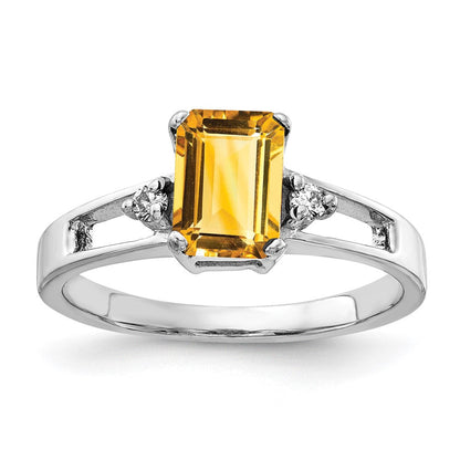 14K Weißgold 7x5mm Smaragdschliff Citrin Aaa Diamant Ring